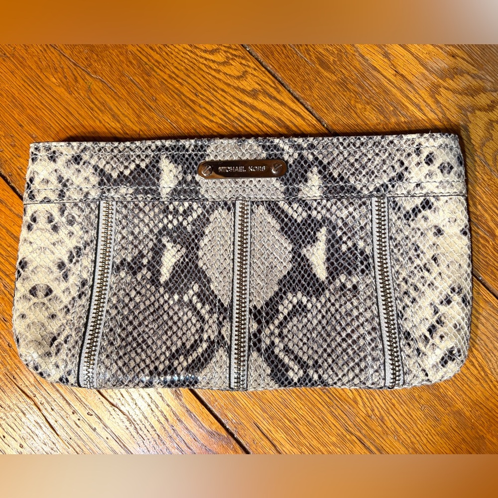 Michael Kors Moxley Python Leather Clutch Bag